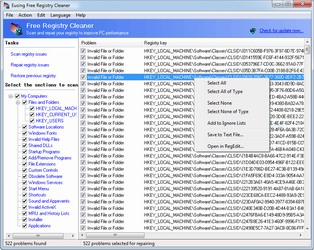 Eusing Free Registry Cleaner Screenshot